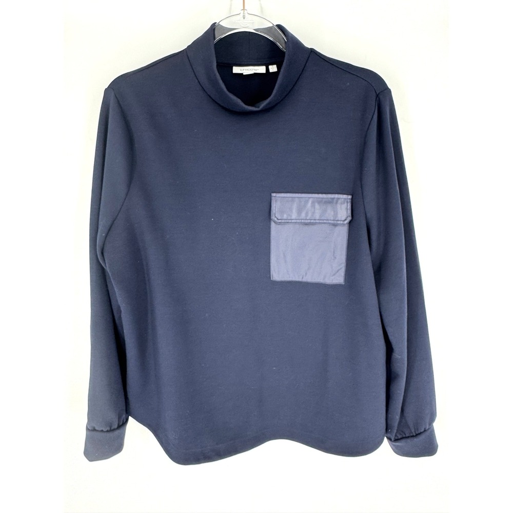Chicos Navy Blue Mock Neck Long Sleeve Top with Satin Utility Pocket‎ Size 2 L